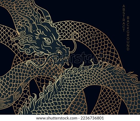 hand drawn japanese vector dragon in black and gold colours