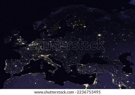Europe from Space: Blackout in Ukraine. Concept image. Elements furnished by NASA. Royalty-Free Stock Photo #2236753495