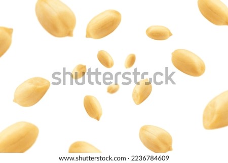 Falling peanut isolated on white background, selective focus Royalty-Free Stock Photo #2236784609