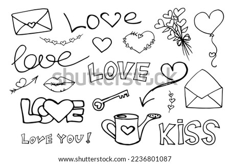 Drawn valentine's day doodle. Set of elements for decoration. Valentine's Day. The 14th of February. Love. Heart. Valentine's Day. Gift.