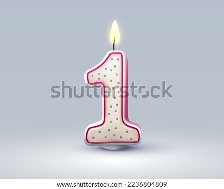 Happy Birthday years anniversary of the person birthday, Candle in the form of numbers one of the year. Vector illustration