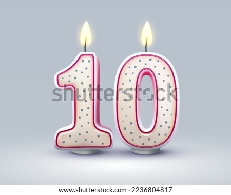 Happy Birthday years. 10 anniversary of the birthday, Candle in the form of numbers. Vector illustration