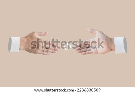 Hands shaking, with loading icon. Digital collage modern art Royalty-Free Stock Photo #2236830509
