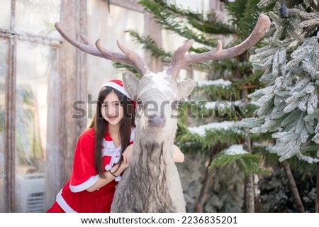 Portrait of cute Asian Christmas Santa Claus girl. Christmas and new year concept.
