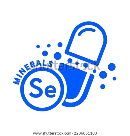 Minerals selenium icon and capsule blue form simple line isolated on white background. Medical symbol science concept. Vector EPS10 illustration. Royalty-Free Stock Photo #2236851183