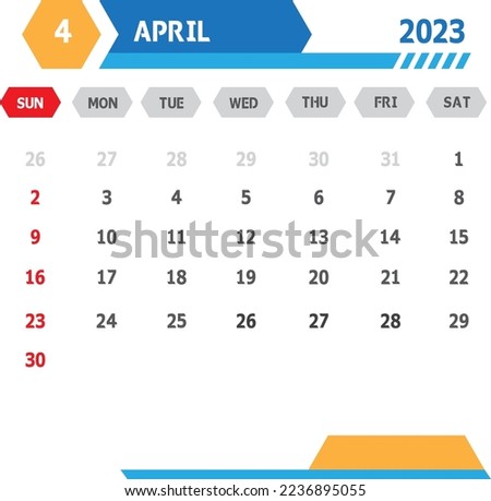 Free Template Calendar April 2023 Vector Design Square