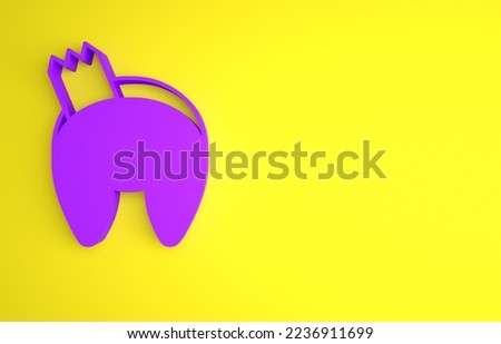 Purple Chinese fortune cookie icon isolated on yellow background. Asian traditional. Minimalism concept. 3D render illustration.