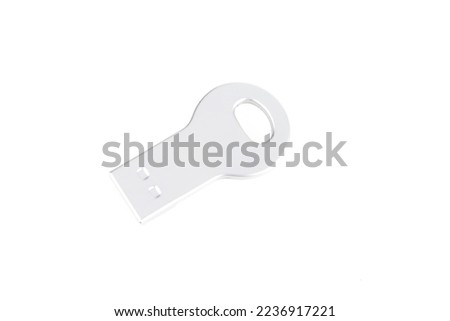USB flash drive silver memory like key isolated on white background