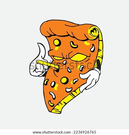 vector illustration of a pizza man in a cool style with an interesting and unique cartoon depiction