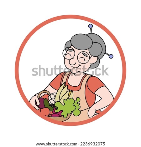 Illustration of a grandmother with a harvest
