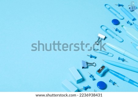 Concept of different stationery accessories, space for text