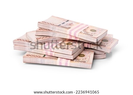Pile of one million thai baht banknote money isolated on white background with clipping path. Royalty-Free Stock Photo #2236941065
