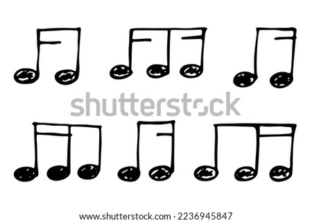 Music note doodle set. Hand drawn musical symbol. Elements for print, web, design, decor, logo