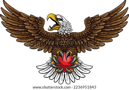 A bald eagle or hawk flying with a cricket ball in their claws sports mascot