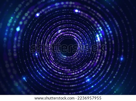 Portal with light effects. Neon particles tunnel. Abstract technology background. Vector illustration. Royalty-Free Stock Photo #2236957955