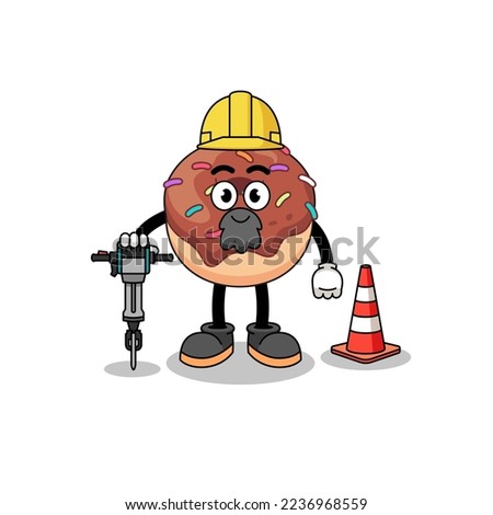 Character cartoon of donuts working on road construction , character design