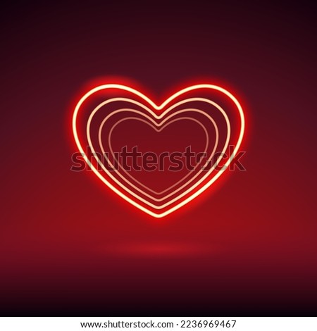 Neon Valentines Heart on Dark Red Background. Vector clip art for your holiday project.