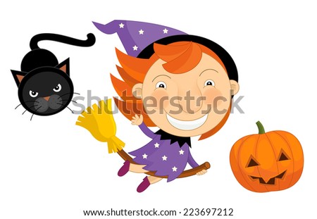 Cartoon halloween witch child - illustration for the children