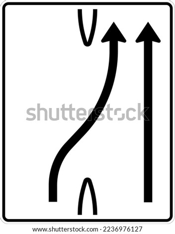 Indicates return of the earlier split lane. The number of arrows indicate the number of lanes on the roadway.  Direction Signs, road signs Germany