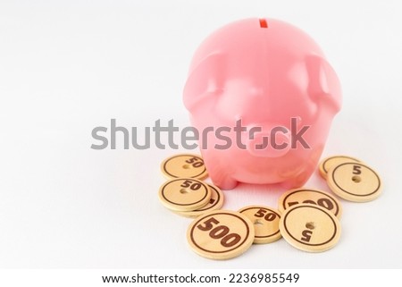 Pig piggy bank and toy coin. savings image