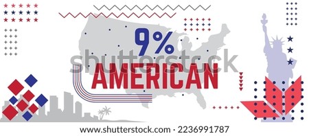 9% percentage American sign label vector art illustration with fantastic font and red blue color background. A True American Design.
