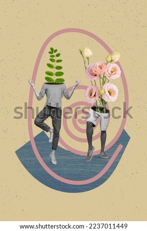 Exclusive magazine picture sketch collage image of funny people flowers instead of body head isolated painting background