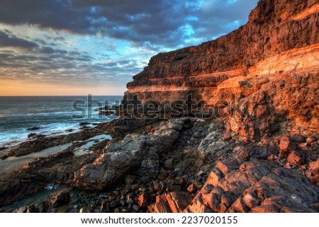 Evening light on cliffs of Playa de los Molinos in Fuerteventura