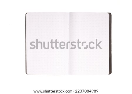 open notepad with black cover isolated on white background. High quality photo