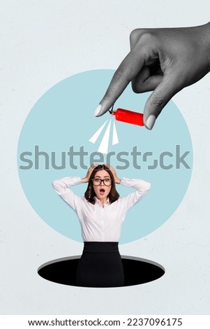 Creative abstract collage template graphics image of arm extinguishing impressed lady isolated drawing background