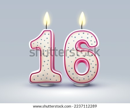 Happy Birthday years. 16 anniversary of the birthday, Candle in the form of numbers. Vector illustration