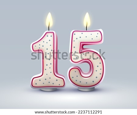 Happy Birthday years. 15 anniversary of the birthday, Candle in the form of numbers. Vector illustration