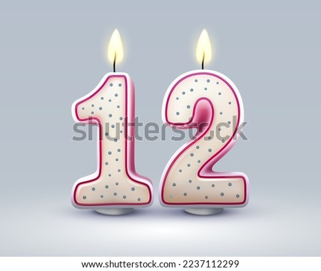 Happy Birthday years. 12 anniversary of the birthday, Candle in the form of numbers. Vector illustration