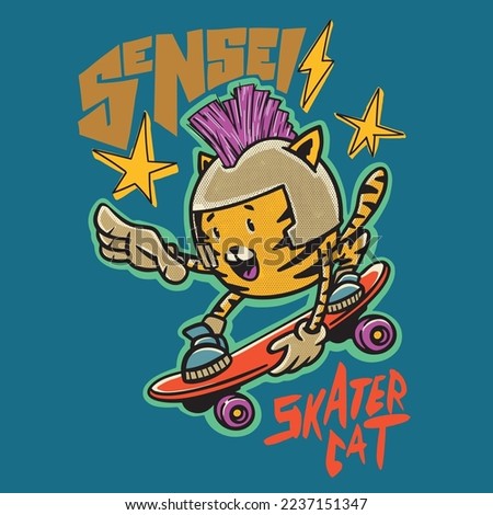 vector skateboarder cute tiger japan anime style illustration
