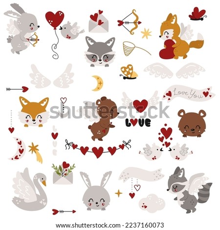 set of isolated valentines day animals elements