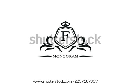 Luxury logo template with calligraphic elegant initial F. Emblem logo for restaurants, hotels, bars and boutiques.