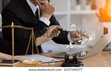 selective focus of Lawyer meeting and lawyer working on table office, law and justice concept.