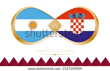 Argentina versus Croatia golden icon for Football 2022 match, Semi finals. Vector illustration.