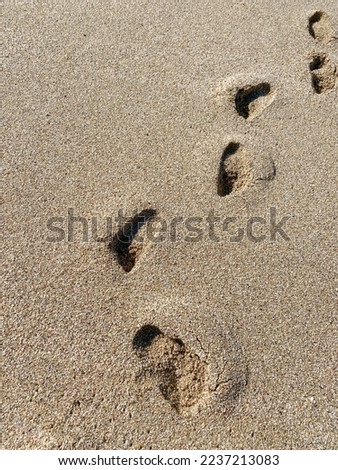 human footprints on the sea sand. High quality photo
