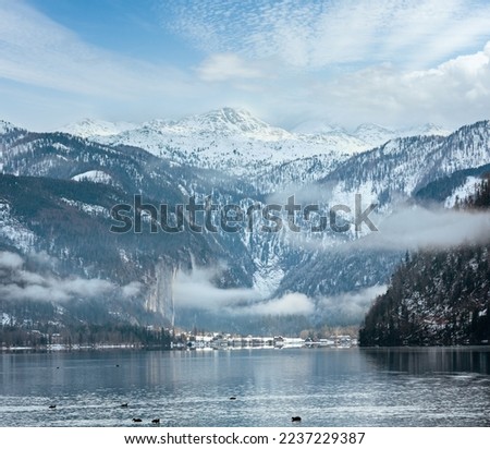 Cloudy winter Alpine  lake Grundlsee view (Austria)
