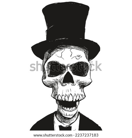 skull hat image vector hand drawn ,black and white clip art
