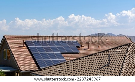 solar panel installed on a house gable roof, Menifee, California, USA