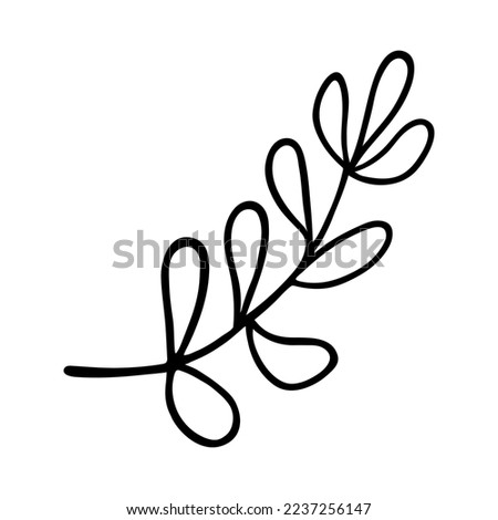 Tree branch vector icon. Hand drawn simple doodle isolated on white. Stem of herb with oval leaves. Forest, meadow, field or garden plant. Shrub twig sketch. Clipart for cards, cosmetics, logo, web