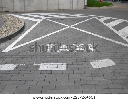 Taxi Station Road Sign On Paving Stone, Sky Park Bratislava Financial District Designed By Zaha Hadid Architects, Stare Mesto 1st District, Bratislava, Slovakia, Central Europe, Sept. 13, 2022