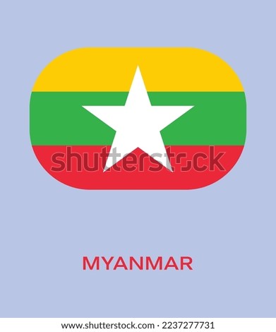 Flag of  Myanmar,  Myanmar flag vector illustration,  Myanmar flag in rounded corner, Button style  Myanmar flag.