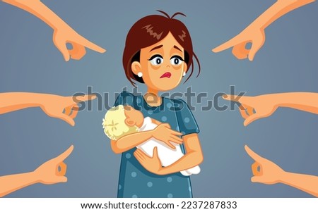 
People Mom Shaming Exhausted New Mom Vector Concept Illustration. Mother being shamed by society for feeling postnatal depression 
 Royalty-Free Stock Photo #2237287833