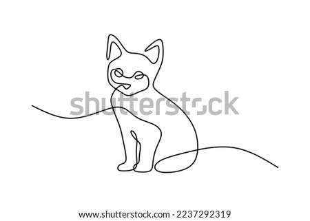 Cute cat pet oneline continuous handdrawn line art
