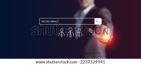 Businessman's hand searching online to hiring people, we are hiring background, job vacancy concept