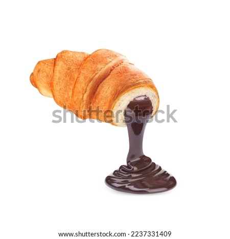 croissant with leaking chocolate isolated on white background