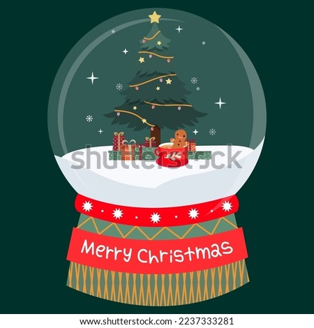 Christmas Glass Ball with Christmas Tree and Present at Snow. Used for Decorate Art and Background in Illustration Design Concept.