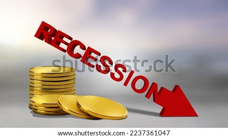 Stack of coins with recession sign with blurred background